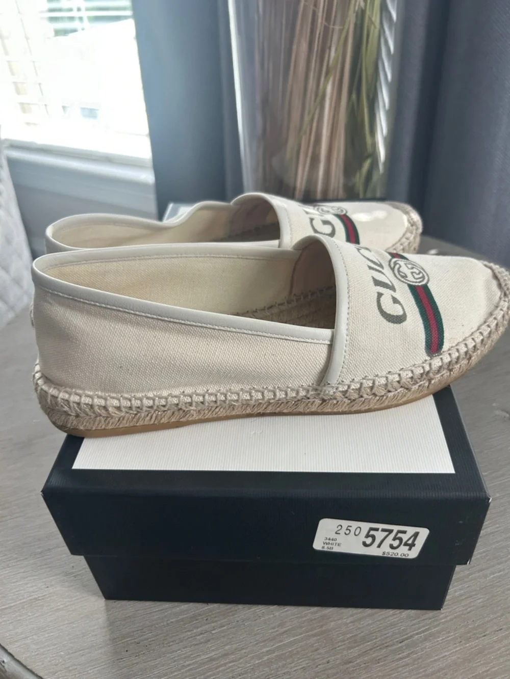 Gucci Cream Canvas Espadrilles with Green and Red Web - Picture 4 of 8